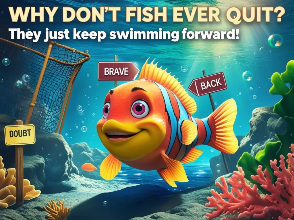 Why don’t fish ever quit They just keep swimming forward! fish puns (2)